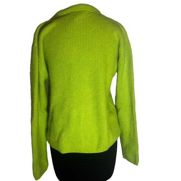 Vtg 90s Green Angora Rabbit Hair Cozy Fuzzy Ribbed 3/4 Zip Sweater Womens Size L - Picture 4 of 5